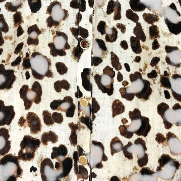 JM Collection Linen Safari Top Sz. 8 Button Down Animal Print Resort Boho Mob Wi - Picture 3 of 8